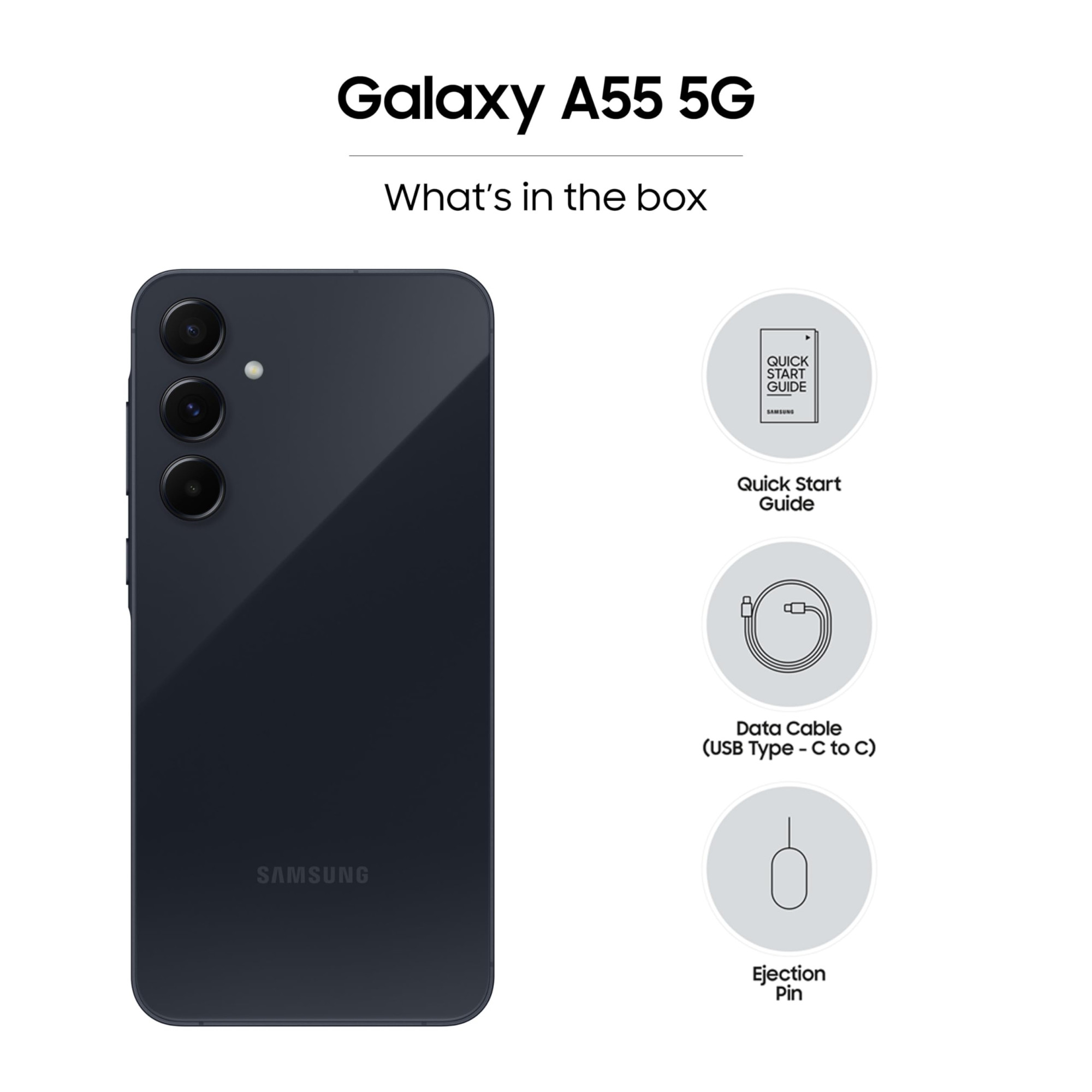 Samsung Galaxy A55 5G Awesome Navy 8GB RAM 256GB Storage  Metal Frame  50 MP Main Camera OIS  Nightography  IP67  Corning Gorilla Glass Victus  sAMOLED with Vision Booster