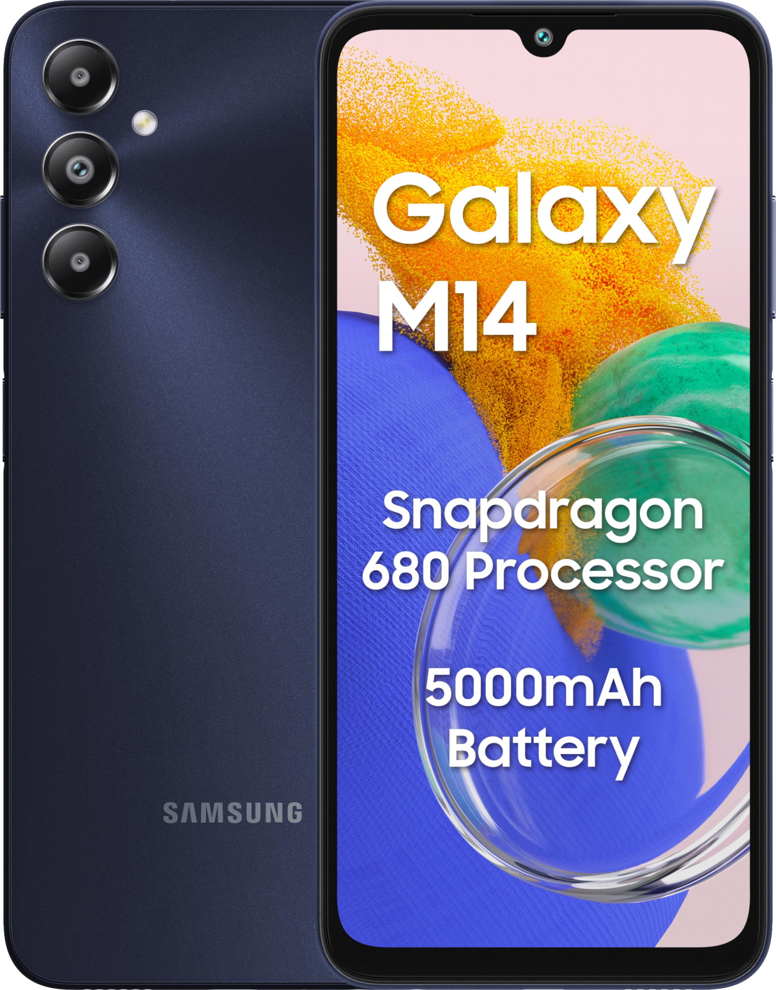 Samsung Galaxy M14 4G Sapphire Blue4GB64GB  50MP Triple Cam  5000mAh Battery  Snapdragon 680 Processor  2 Gen OS Upgrade  4 Year Security Update  8GB RAM with RAM Plus  Without Charger