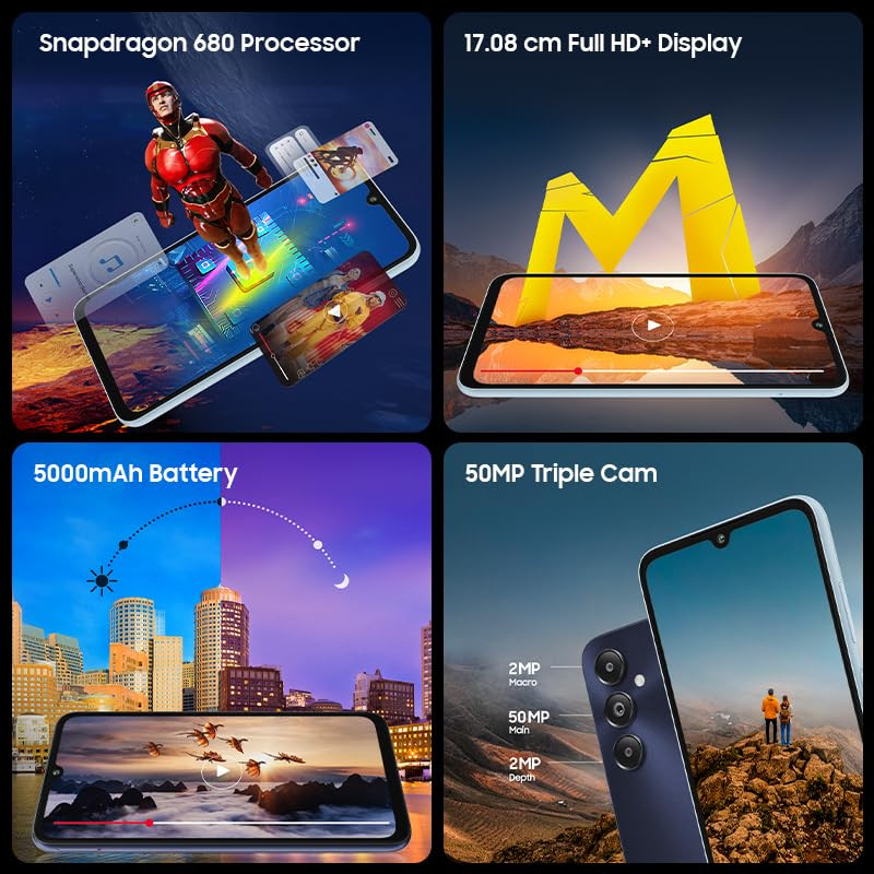 Samsung Galaxy M14 4G Sapphire Blue4GB64GB  50MP Triple Cam  5000mAh Battery  Snapdragon 680 Processor  2 Gen OS Upgrade  4 Year Security Update  8GB RAM with RAM Plus  Without Charger