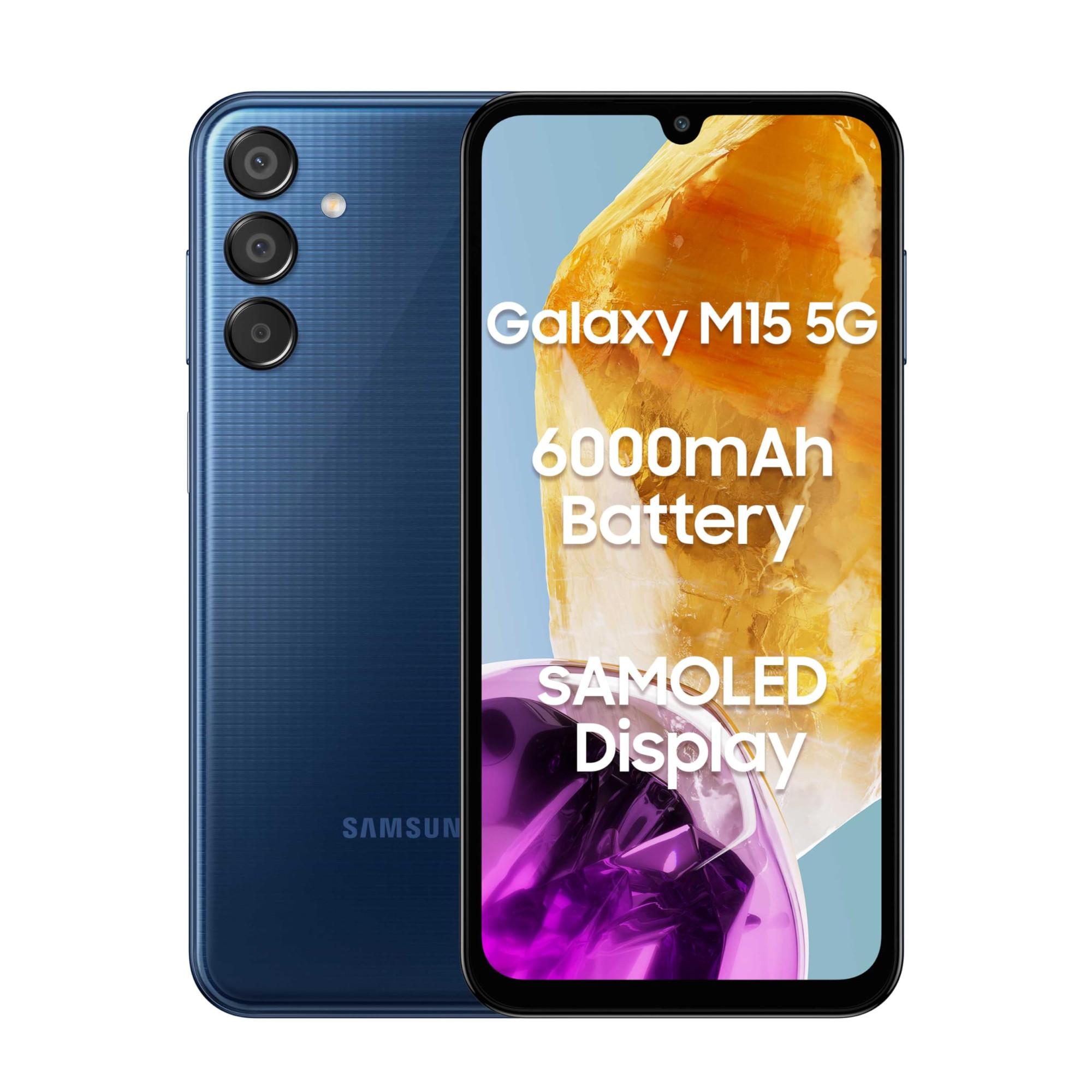 Samsung Galaxy M15 5G Blue Topaz6GB RAM128GB Storage 50MP Triple Cam 6000mAh Battery MediaTek Dimensity 6100 4 Gen OS Upgrade  5 Year Security Update Super AMOLED Display Without Charger