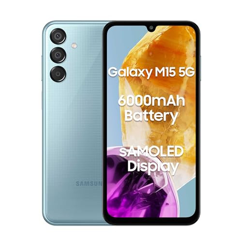 Samsung Galaxy M15 5G Celestial Blue6GB RAM128GB Storage 50MP Triple Cam 6000mAh BatteryMediaTek Dimensity 6100 4 Gen OS Upgrade  5 Year Security UpdateSuper AMOLED DisplayWithout Charger