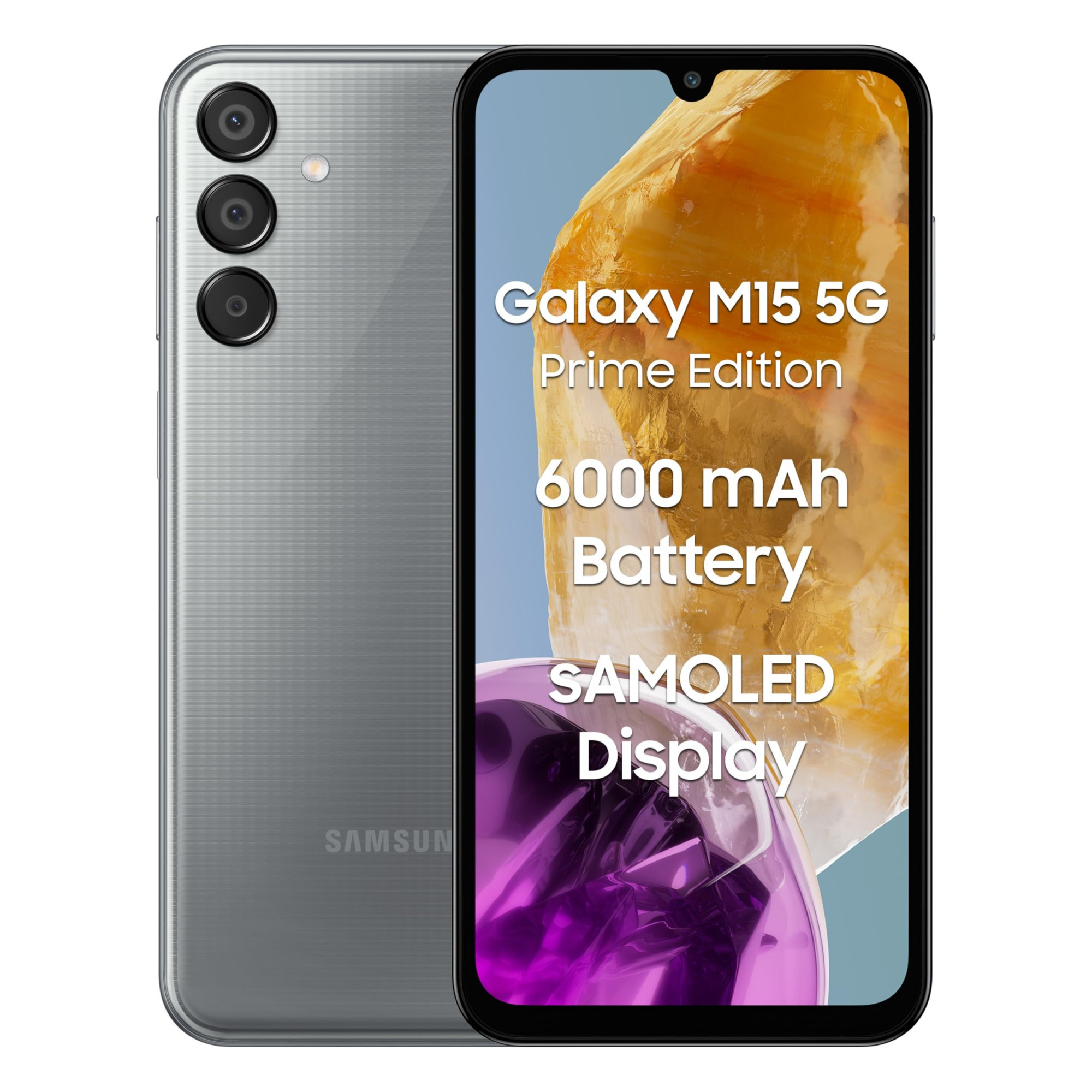 Samsung Galaxy M15 5G Prime Edition Stone Grey6GB RAM128GB Storage Super AMOLED Display 50MP Triple Cam 6000mAh Battery MediaTek Dimensity 6100 4 Gen OS Upgrade  5 Year Security Update