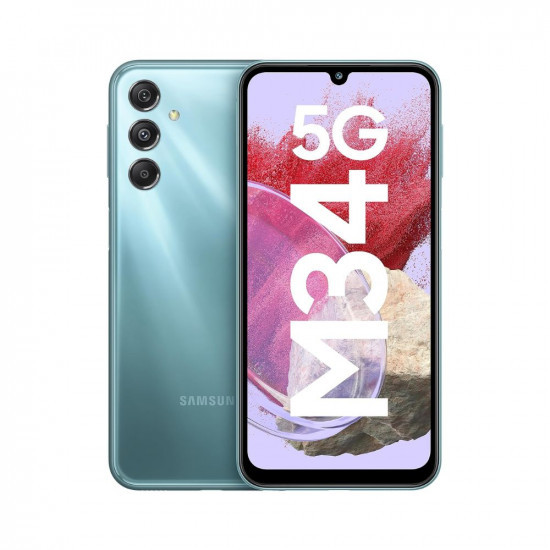Samsung Galaxy M34 5G Waterfall Blue6GB128GB120Hz sAMOLED Display50MP Triple No Shake Cam6000 mAh Battery4 Gen OS Upgrade  5 Year Security Update12GB RAM with RAMAndroid 13Without Charger