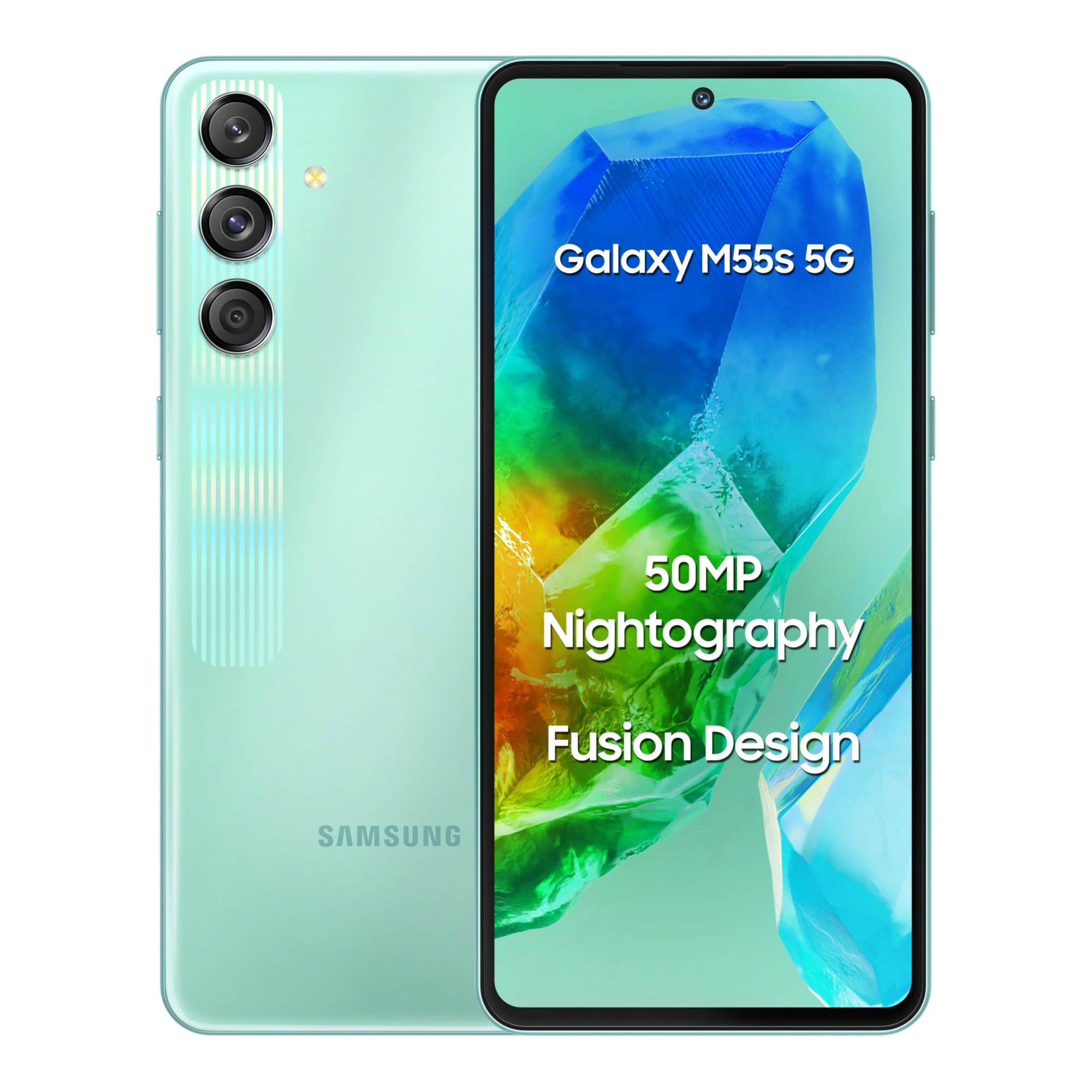 Samsung Galaxy M55s 5G Coral Green8GB RAM128GB Storage  50MP Triple Cam 5000mAh Battery Snapdragon 7 Gen 1  4 Gen OS Upgrade  5 Year Security Update Super AMOLED Display Without Charger