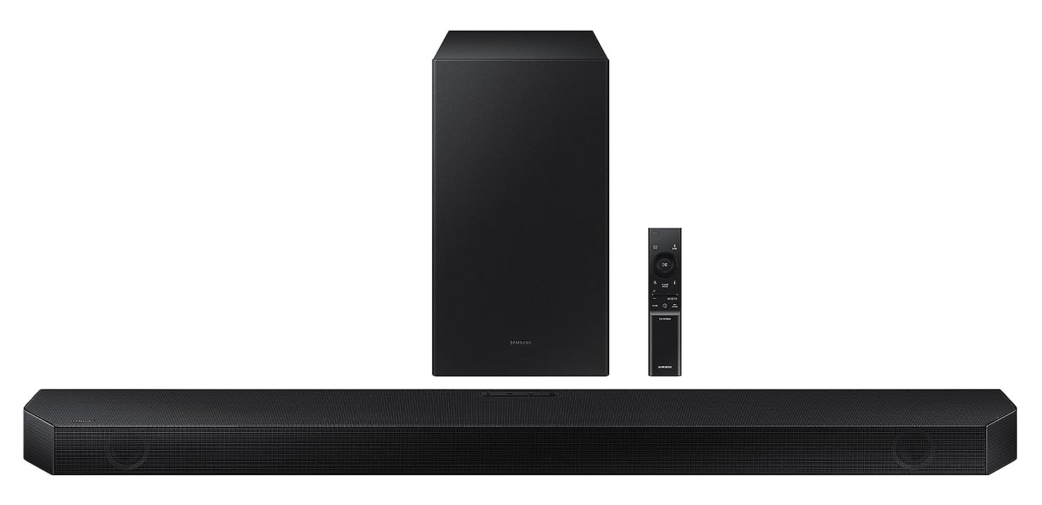 Samsung Q-Symphony Soundbar HW-Q600BXL USB Bluetooth with 312 Channel Wireless Subwoofer and 2 Up-Firing Speakers Dolby Atmos Music Black