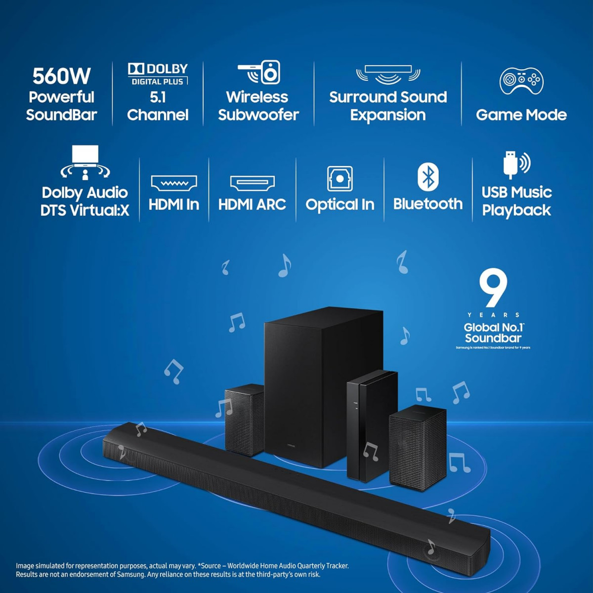 Samsung Soundbar with Dolby 51ch Built-in Center Firing Speakers  Subwoofer HW-B670XL Black
