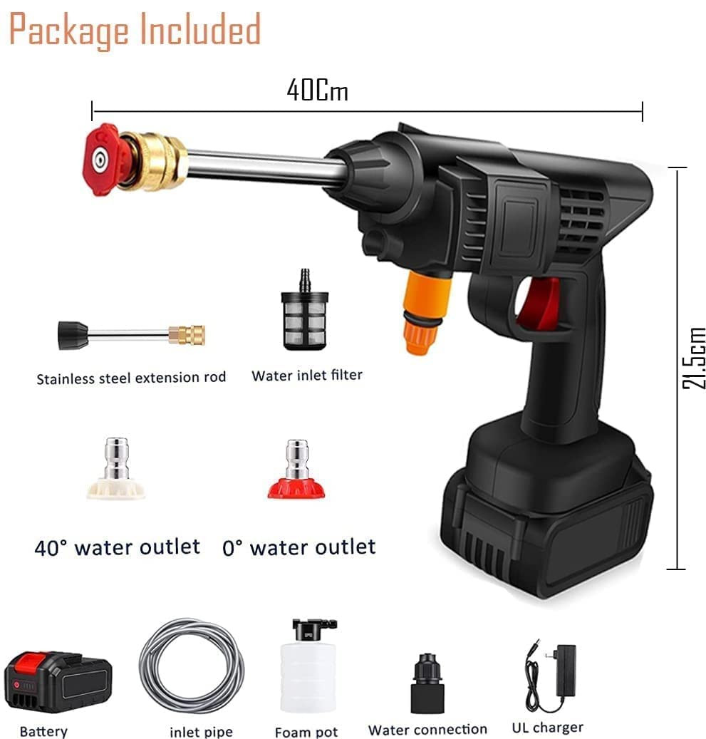SEAHELTON Wireless High Pressure Washer for Car Washing 48V Rechargeable Electric Pressure Washer Gun Machine Tool for Bike Cleaning Gardening with Adjustable 3 in 1 Nozzle and 5M Hose Pipe