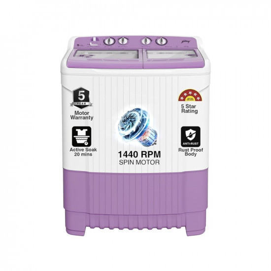 Shah Godrej 8 Kg Semi-Automatic Top Load Washing Machine With Tri-Roto Scrub Pulsator WSEDGE 80 50 TN3 M LVDR Lavender