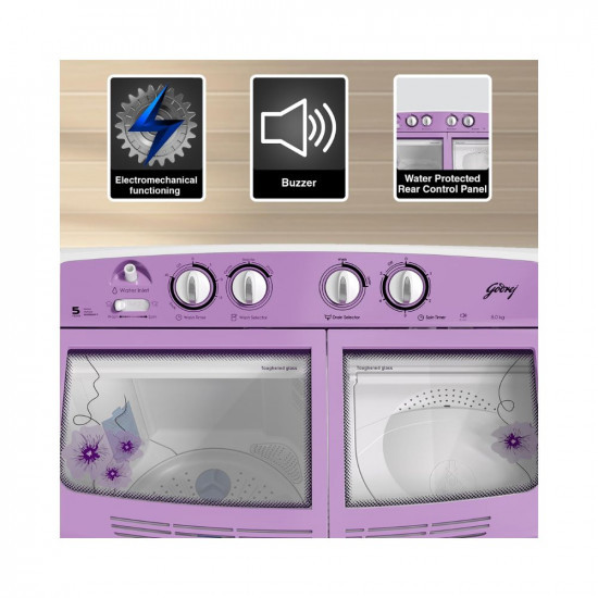 Shah Godrej 8 Kg Semi-Automatic Top Load Washing Machine With Tri-Roto Scrub Pulsator WSEDGE 80 50 TN3 M LVDR Lavender