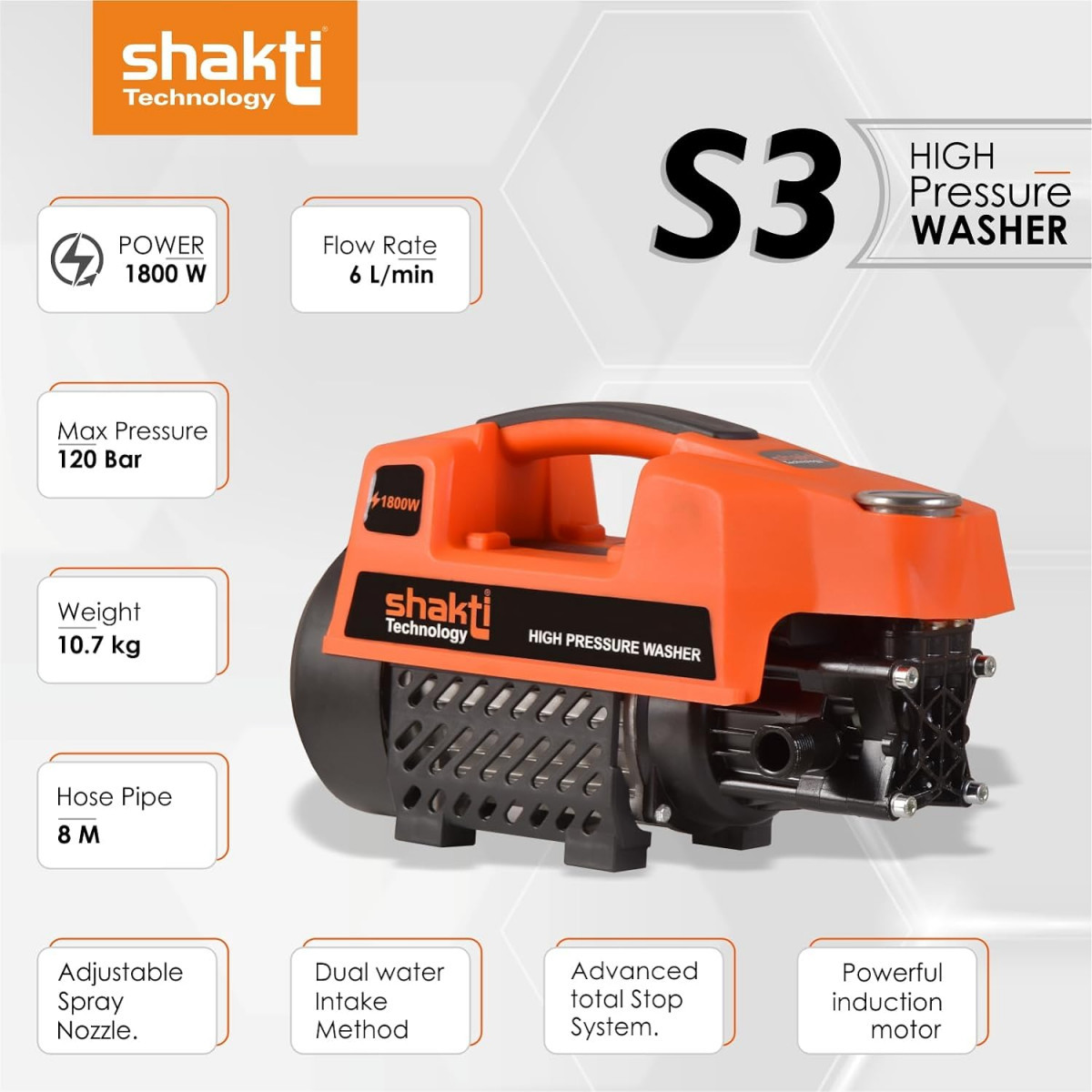 Shakti Technology S3 High Pressure Car Washer Machine 1800 Watts and Pressure 120 Bar for Cleaning Car Bike  Home