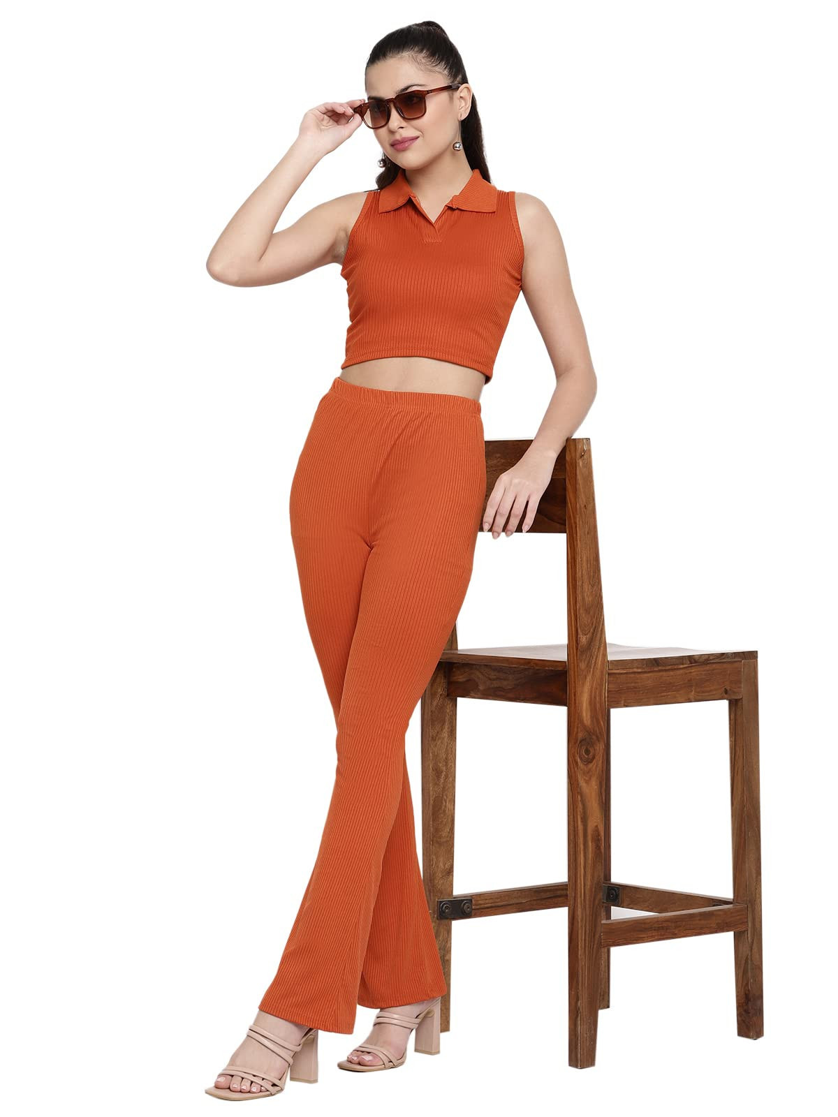 Shasmi Rust Orange Lightweight Stretchable Yoga Pants Boot-Cut