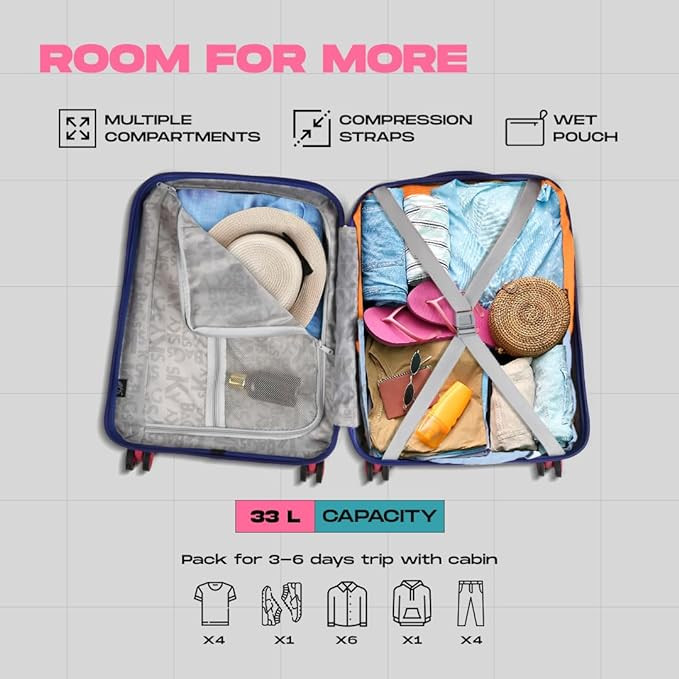 Skybags ABS Bloom Cabin Hardshell Luggage 55 Cm  Printed Luggage 4 Wheel Inline Trolley Bag with 8 Wheels