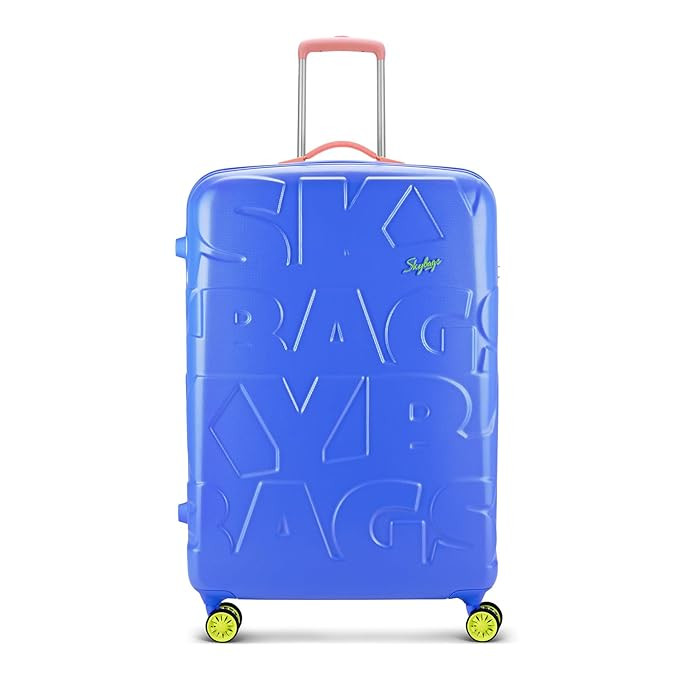 Skybags Crest Large Size Hardshell Luggage 79 Cm  Polycarbonate Luggage 4 Wheel Inline Trolley Bag with 8 Wheels and TSA Approved Lock  Dazzling Blue Amber