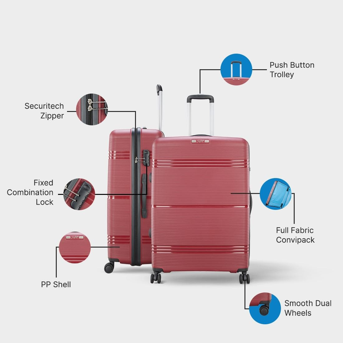 Skybags Focus 8WN Strolly Large 360 79 CmTrolley Bag SpeedWheel Suitcase For Travel 8 Wheel Luggage For Men And Women