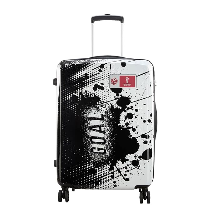 Skybags Goal FIFA 68cm Printed Polycarbonate Hardsided Medium Luggage 8 Wheel Anti Theft Zipper Black  White Trolley