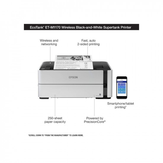 SOFT TECH Epson EcoTank Wireless Monochrome Supertank Printer M1170