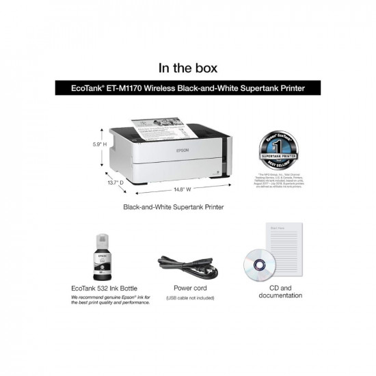 SOFT TECH Epson EcoTank Wireless Monochrome Supertank Printer M1170