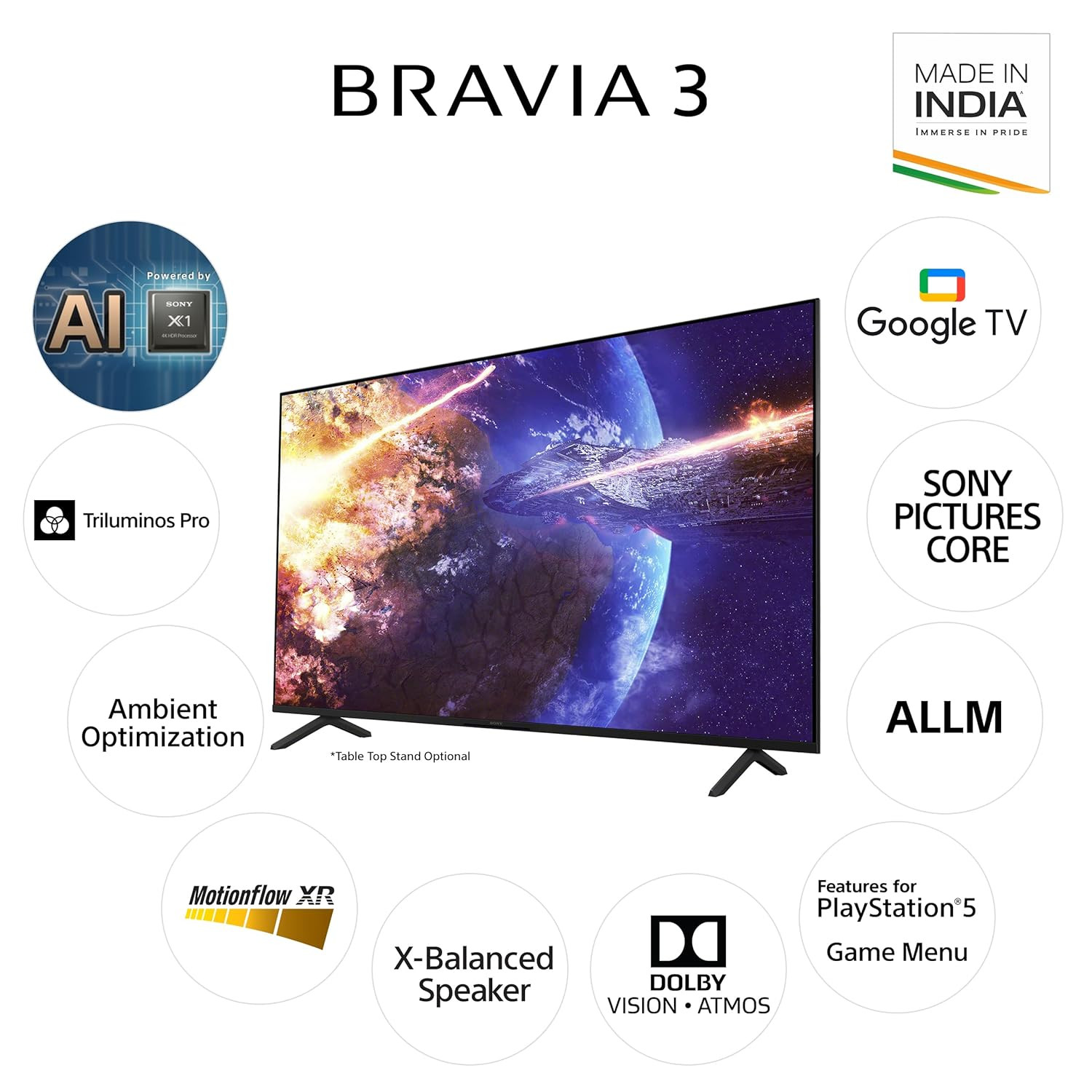 Sony BRAVIA 3 Series 139 cm 55 inches 4K Ultra HD AI Smart LED Google TV K-55S30B Black