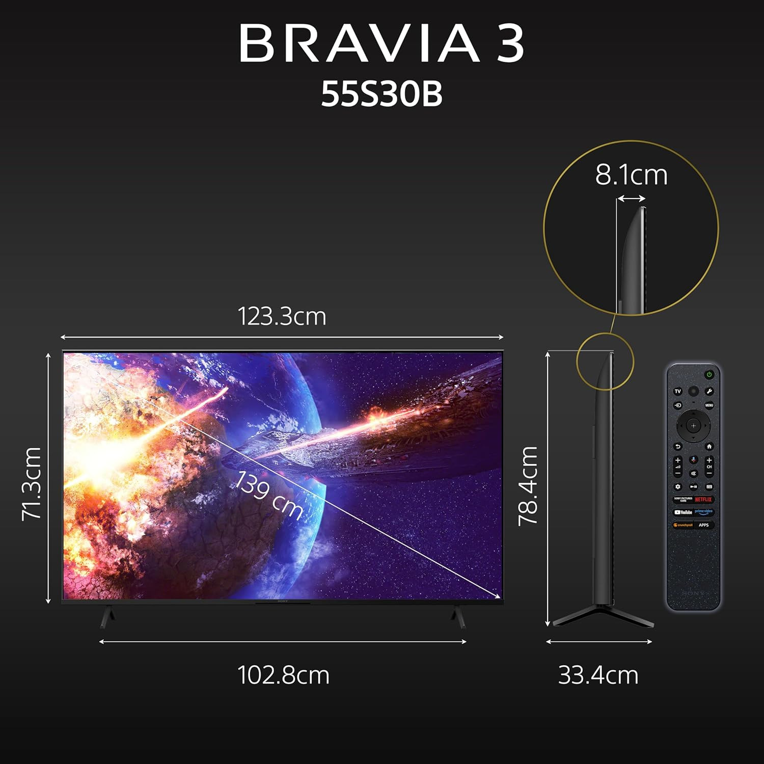 Sony BRAVIA 3 Series 139 cm 55 inches 4K Ultra HD AI Smart LED Google TV K-55S30B Black