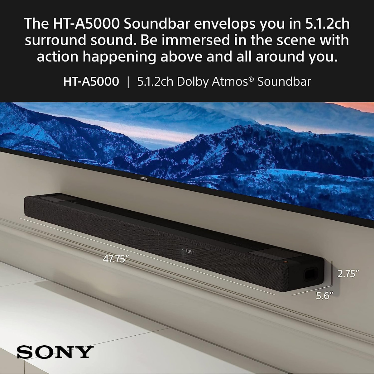 Sony HT-A5000 A Series Premium Soundbar 512Ch 8K4K 360 Spatial Sound Mapping Soundbar For Surround Sound Home Theatre System With Dolby AtmosHi Res360RABTHDMI eArcOpticalAlexaSpotifyBlack