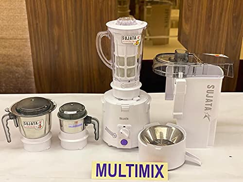 Sujata Multimix Mixer Grinder with Juicer  Coconut Milk Extractor Attachment 900 Watts 3 Jars White