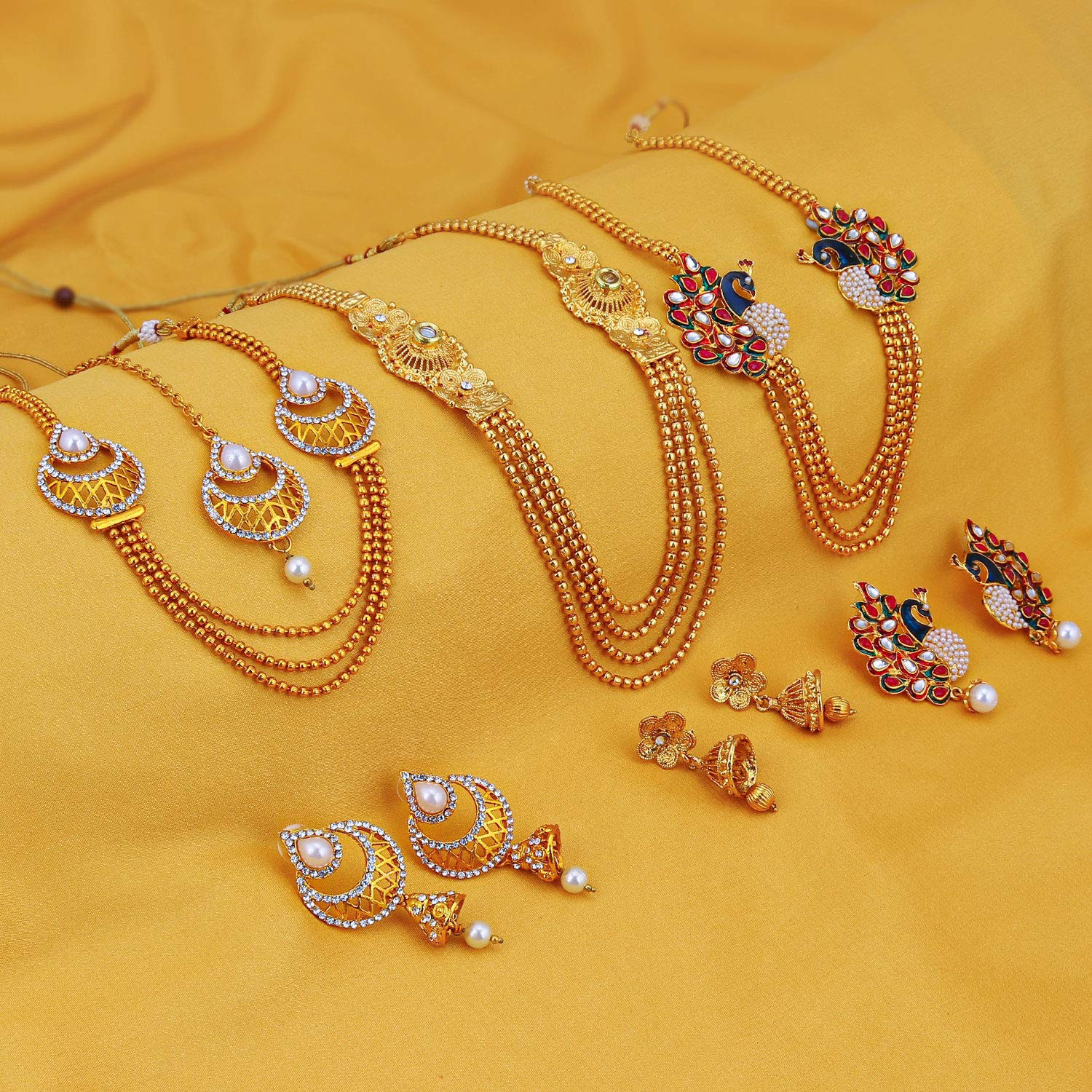 Sukkhi peacock gold clearance plated kundan necklace set