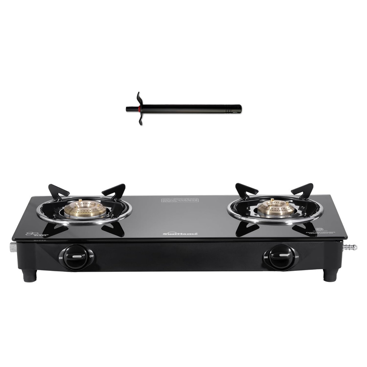 Sunflame Maleo 2 Burner Gas Stove  Space Saving Design  Complimentary Lighter  1 Medium  1 Small Brass Burners  2 Years Product Coverage  Toughened Glass Top  Pan India Presence
