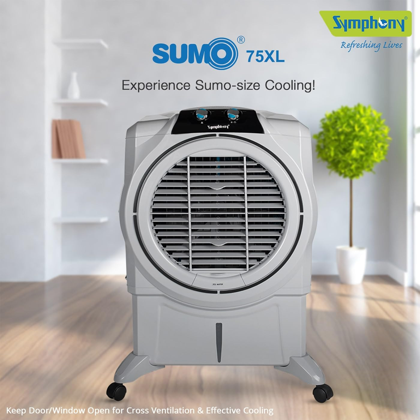 Symphony Sumo 75 XL 75L Desert Cooler Large Room Cooler Powerful Air Flow Honeycomb Pads i-Pure Console