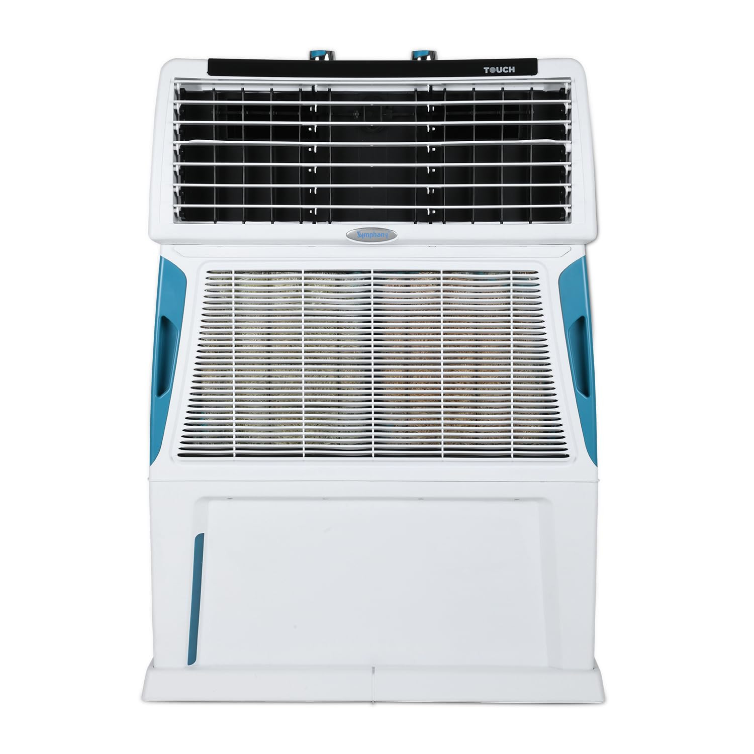 Symphony Touch 80 Personal Air Cooler For Home with 4-Side Aspen Pads Powerful Double Blowers i-Pure Technology and Closable Louvers 80L White