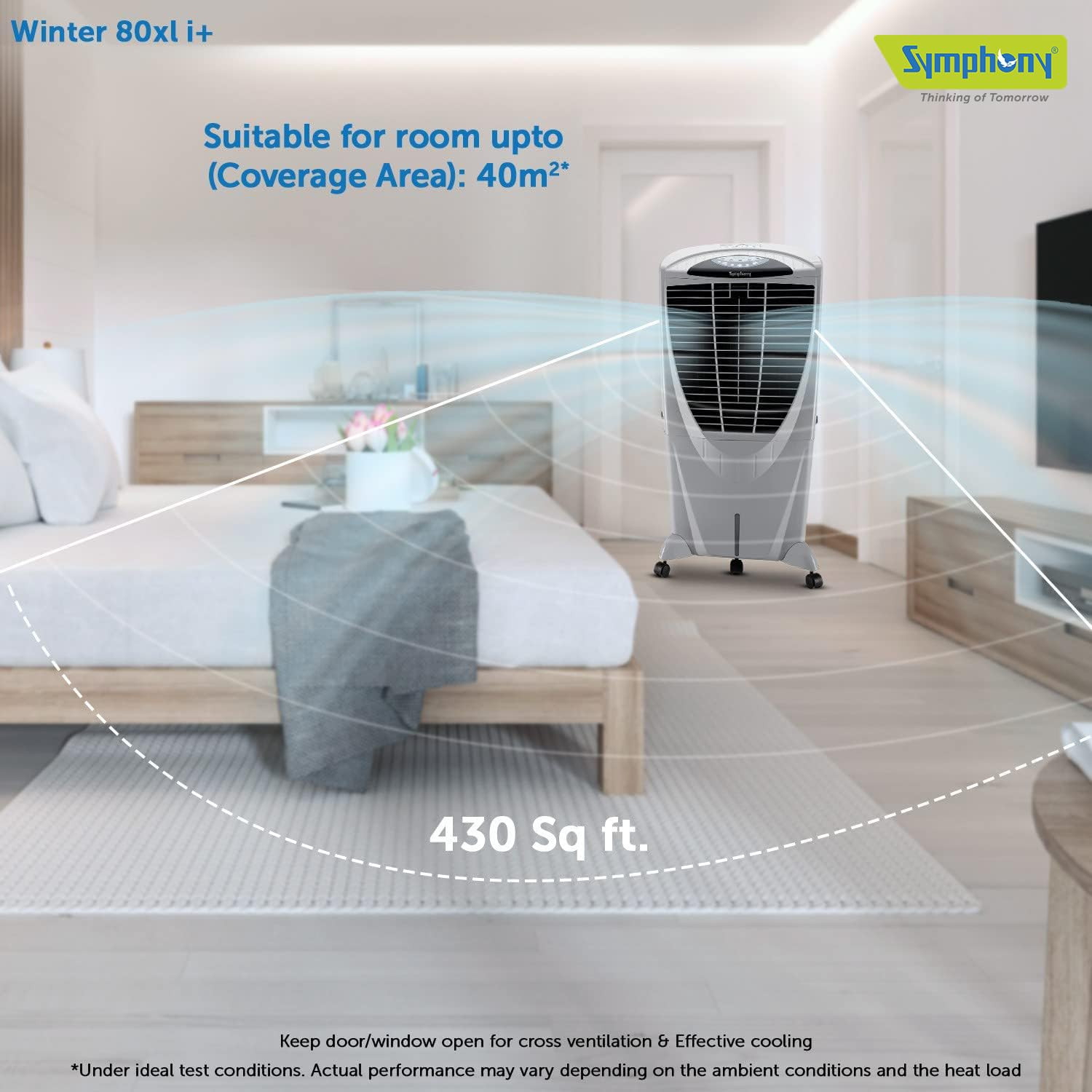 Symphony Winter 80 XL i Powerful Desert Air Cooler 80-litres with Remote Air Fan 4-Side Honeycomb Pads Whisper-Quiet Performance Grey