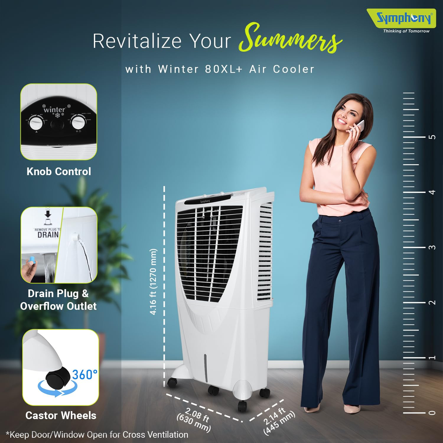 Symphony Winter 80XL 80L Air Cooler Large Room Cooler Powerful Air Flow Honeycomb Pads Low Power Consumption