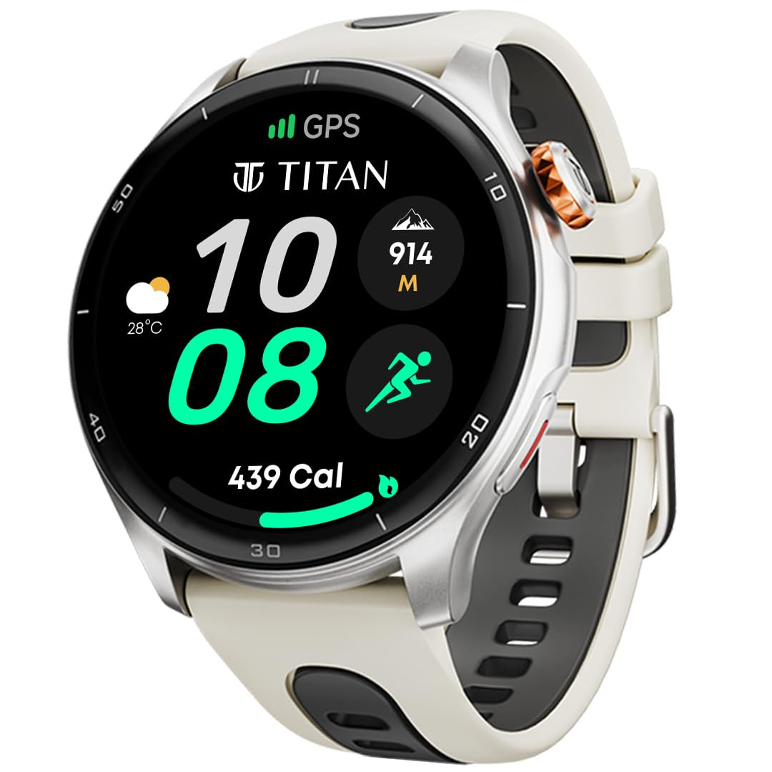 Titan Celestor Smartwatch with 143 AMOLED Display  AOD60Hz Fluid DisplayAdvanced GPS with Altimeter Barometer  CompassPiezoelectric CrownBT CallingNitroFast ChargeUpto 7 Day Battery3ATM