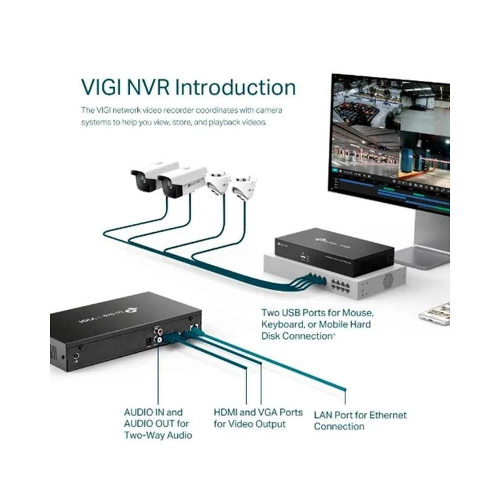 TP-Link VIGI C320I  C220I 2MP Indoor  Outdoor Network IP Combo Kit with 8 Channel NVR 6 Camera 10 Port POE Switch 1TB HDD D-LINK 100M LAN Cable