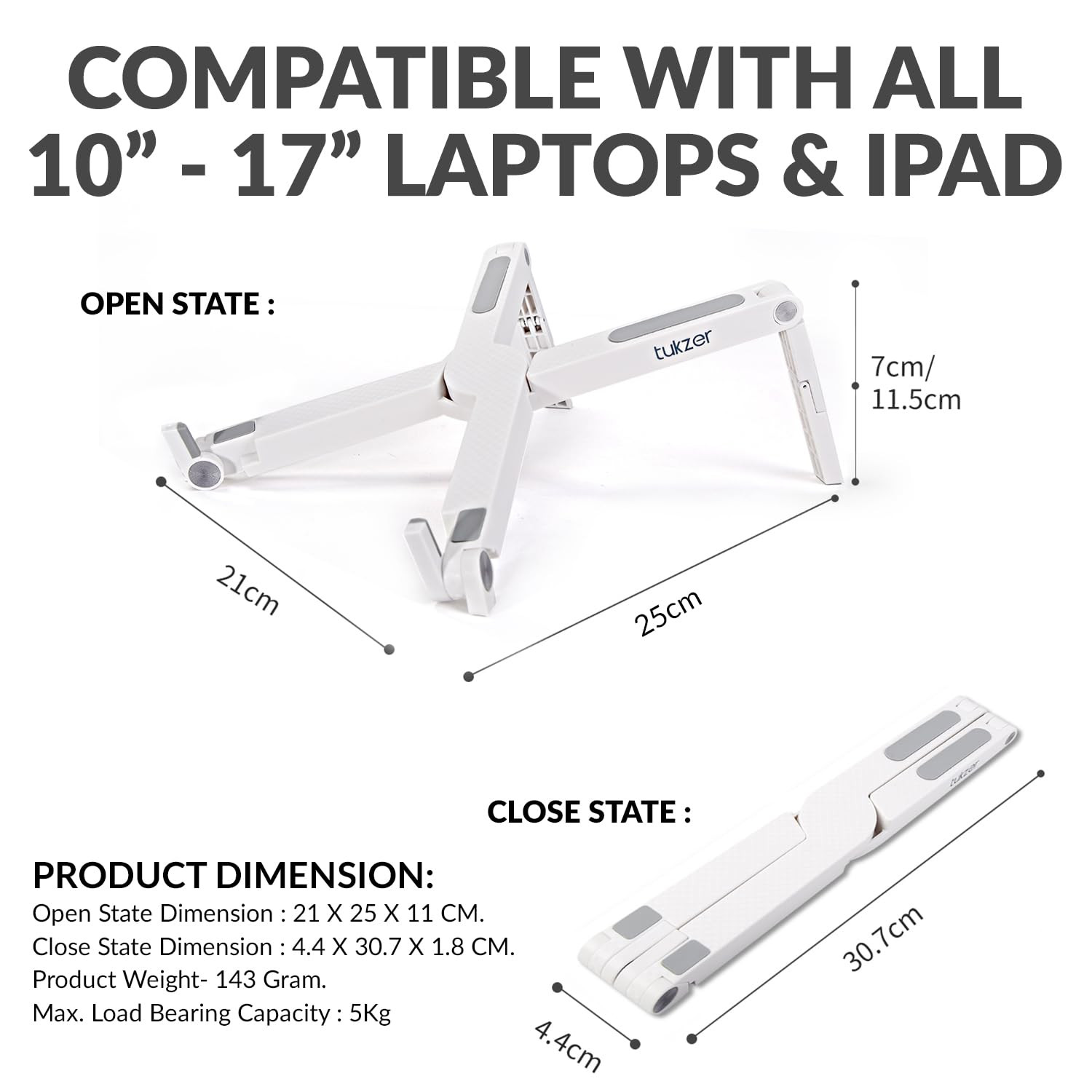 Tukzer Foldable Laptop Stand Riser for Laptop, MacBook, Notebook & Tablets  up to 15.6 Inch