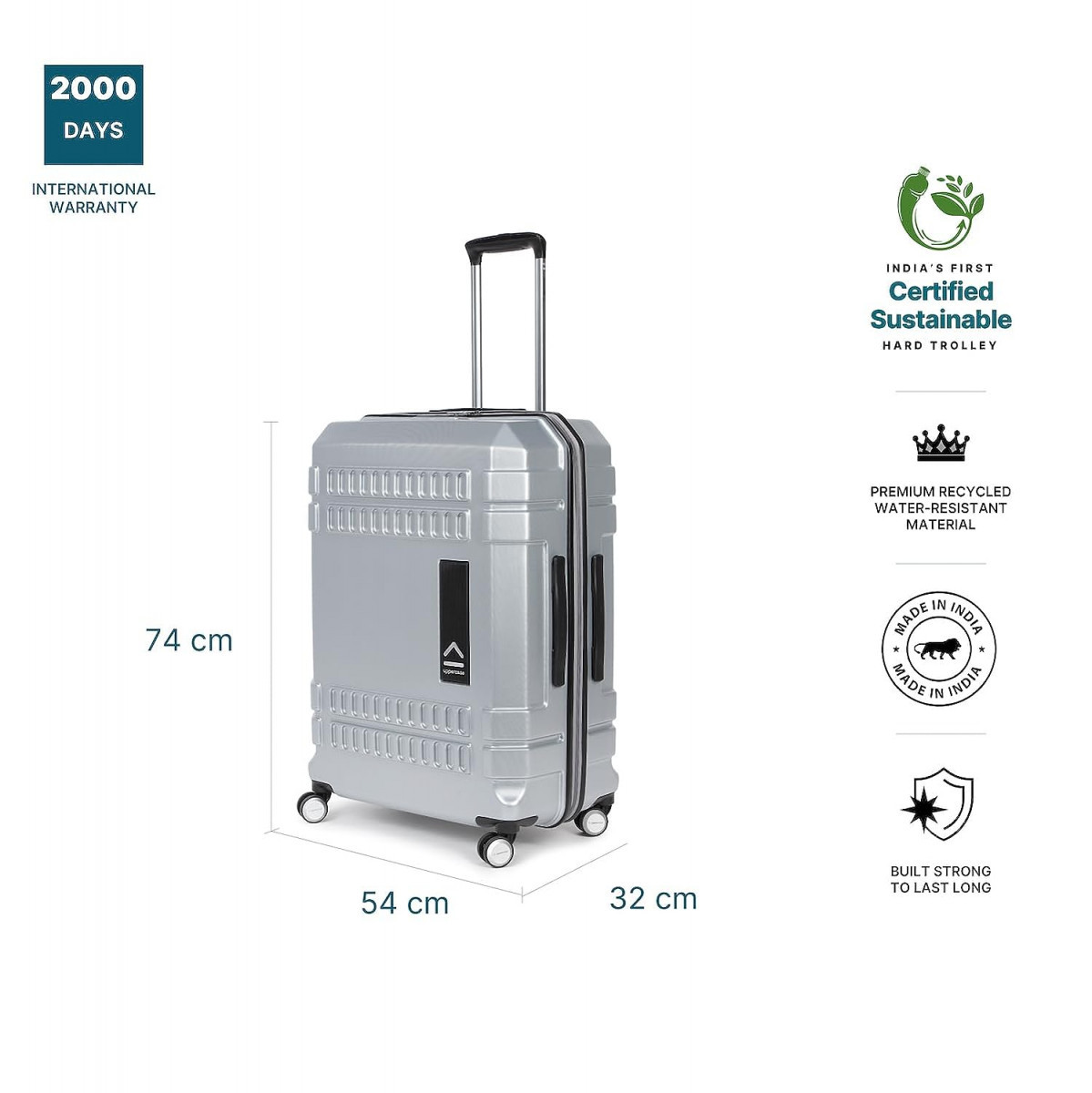 uppercase Bullet Large 74Cm Spinner Check-In Trolley Bag Hardsided Anti-Scratch 8 Wheel Luggage Tsa Lock  Anti-Theft Zippers Suitcase For Unisex 2000 Days Warranty Silver 32 X 54 X 74 Cm