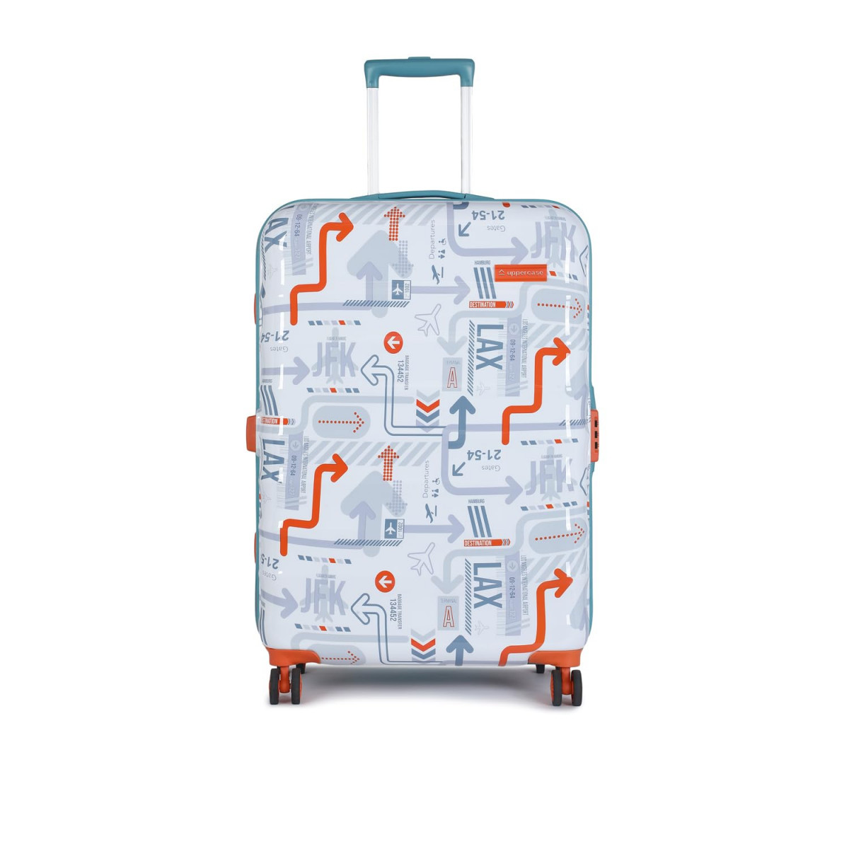 uppercase Jfk Duo Trolley Bag Set Of 3 SML Hardsided Cabin  Check-In Luggage Combination Lock 8 Wheel 2000 Days Warranty Dual Tone White  Teal Blue 31 X 53 X 755 Cm Polyester Spinner