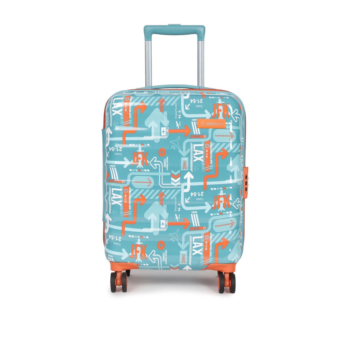 uppercase JFK Plus Small 56cms  Sustainable Cabin Trolley Bag  Hardsided Printed Luggage  Combination Lock  8 Wheel Suitcase for Men  Women  2000 Days Warranty Teal Blue