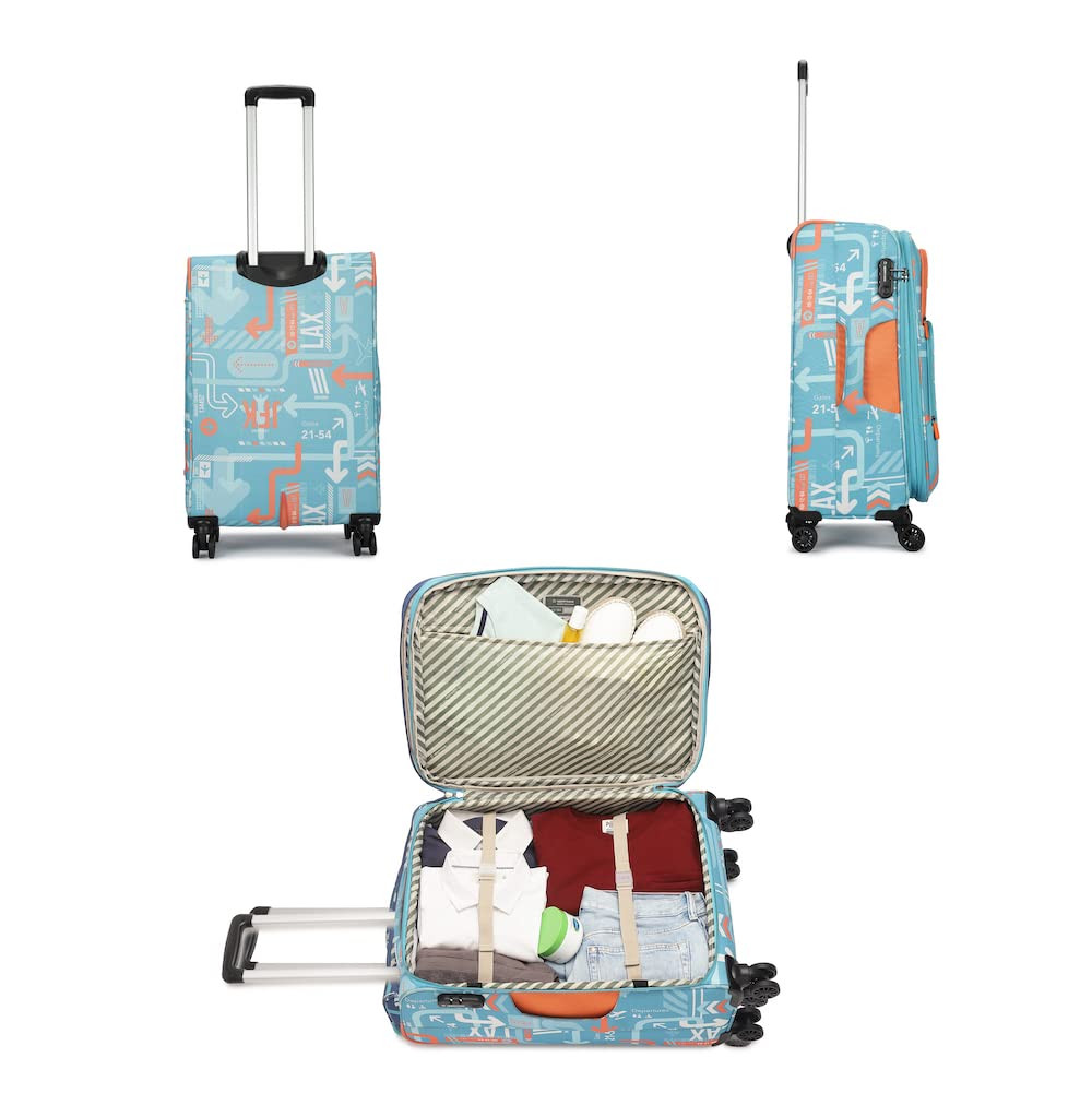 uppercase JFK Trolley Bag Set of 2 SL  Cabin  Check-in Luggage Polyester Eco-Soft Printed Luggage  Combination Lock  8 Wheel Suitcase for Men  Women 2500 Days Warranty Teal Blue