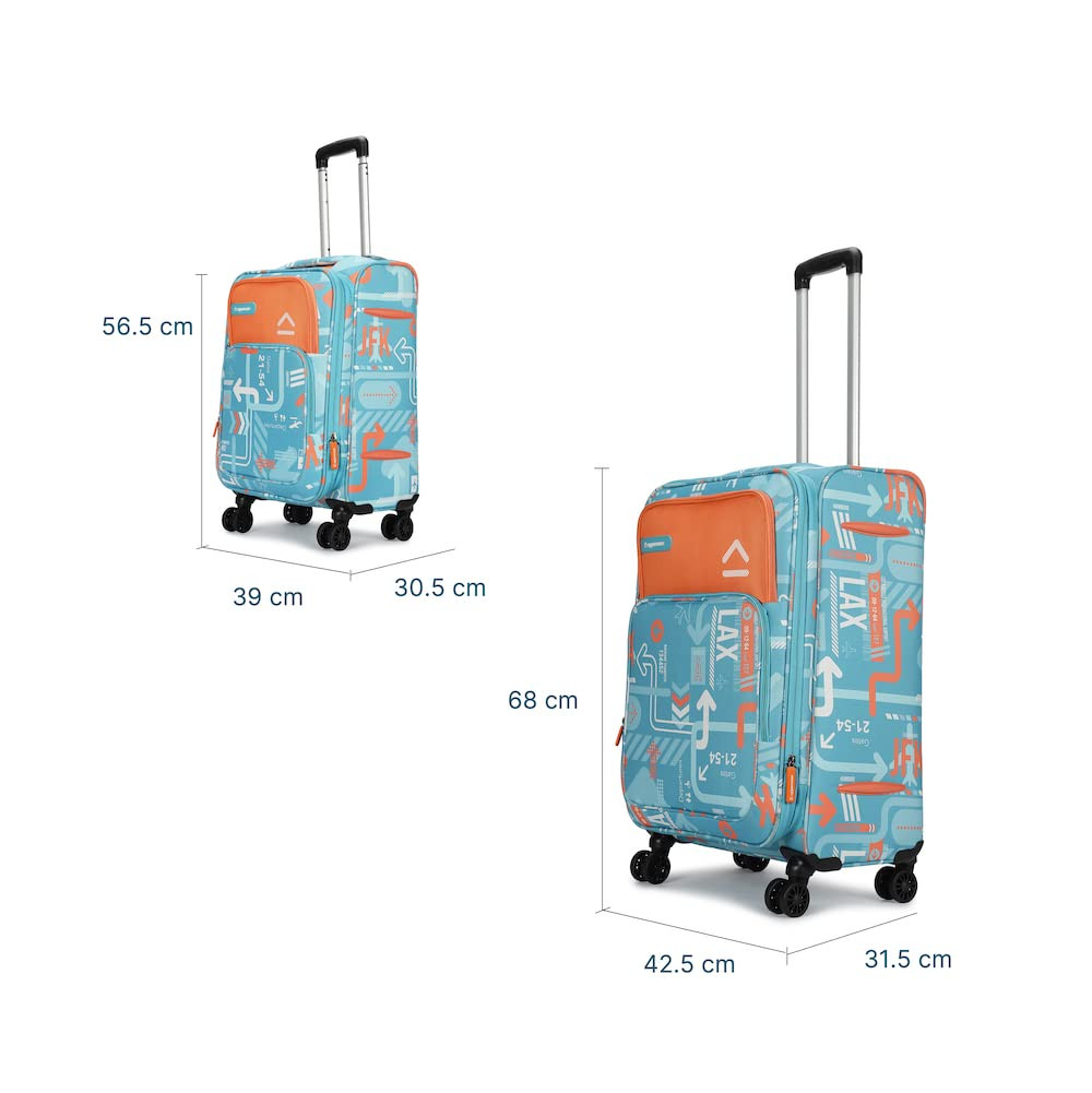 uppercase Jfk Trolley Bag Set Of 2 SM Cabin  Check-In Luggage Combination Lock 8 Wheel Trolley Bag Suitcase For Unisex 2500 Days Warranty Teal Blue Polyester Spinner