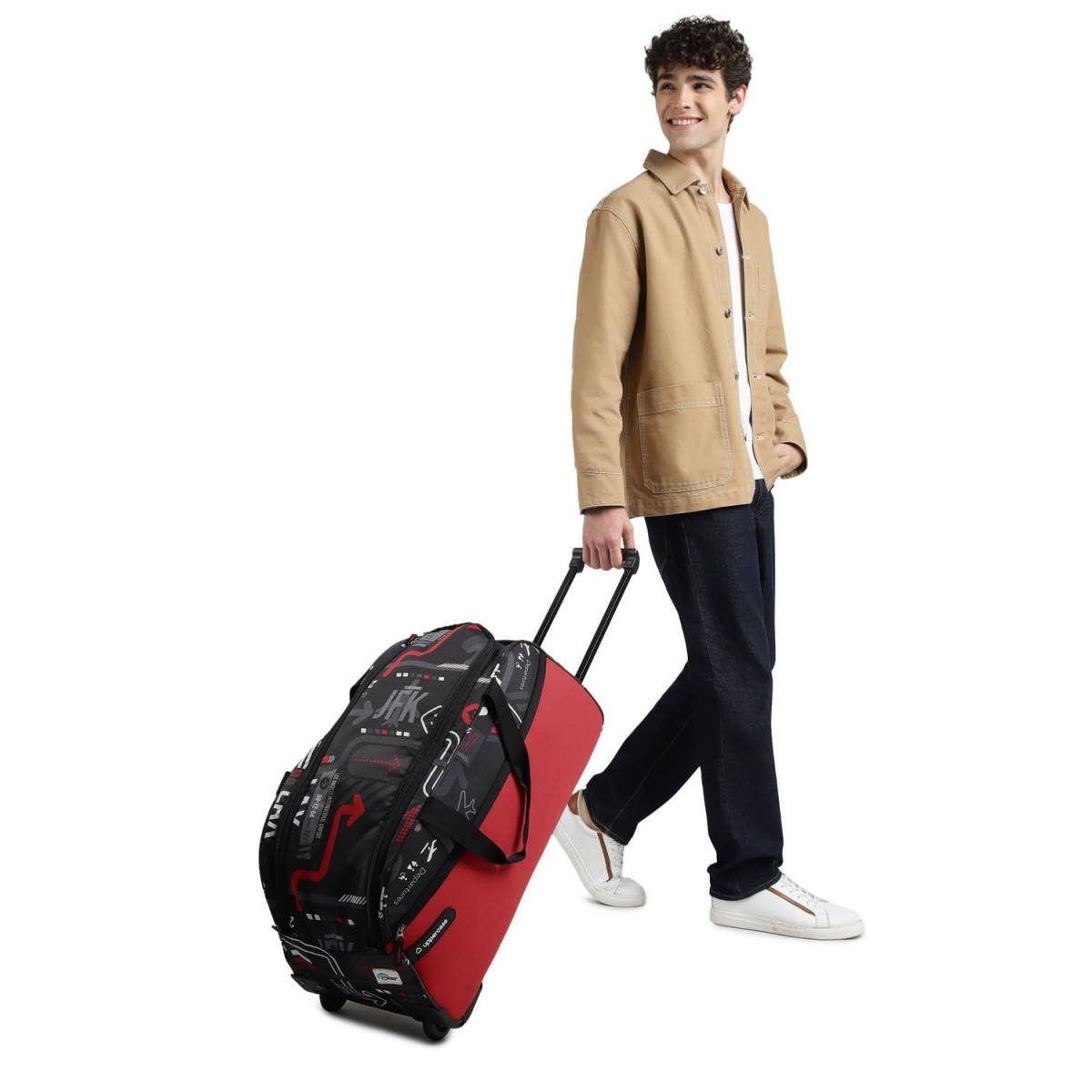 uppercase Polyester Jfk 62 Duffle Trolley Bag Dust Resistant Travel Bag Spacious Main Compartment Smooth Wheels Quick Front Pocket Access Duffle Bag For Women  Men 1500 Days Warranty Red