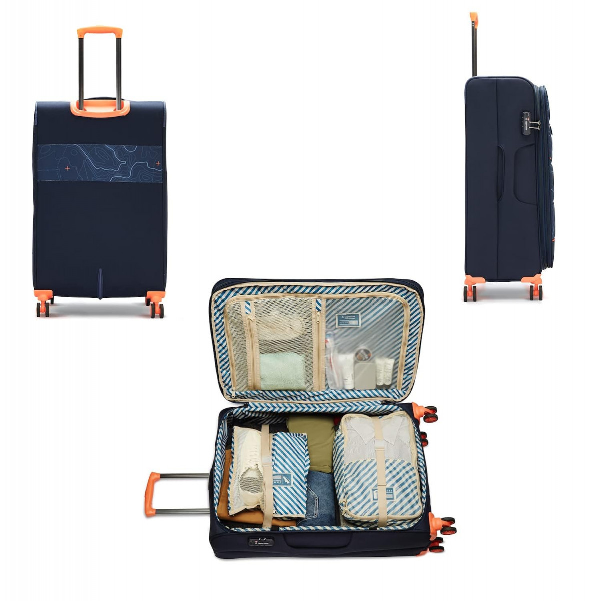 uppercase Topo Large 77 Cm Soft Check-In Trolley Bag Travel Dust Resistant Eco-Soft Printed Luggage Sustainable 8 Wheel Suitcase For Unisex 2500 Days Warranty Blue Polyester Spinner