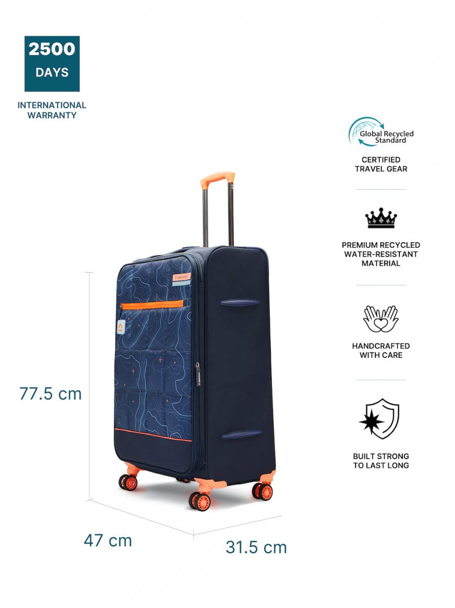 uppercase Topo Large 77 Cm Soft Check-In Trolley Bag Travel Dust Resistant Eco-Soft Printed Luggage Sustainable 8 Wheel Suitcase For Unisex 2500 Days Warranty Blue Polyester Spinner