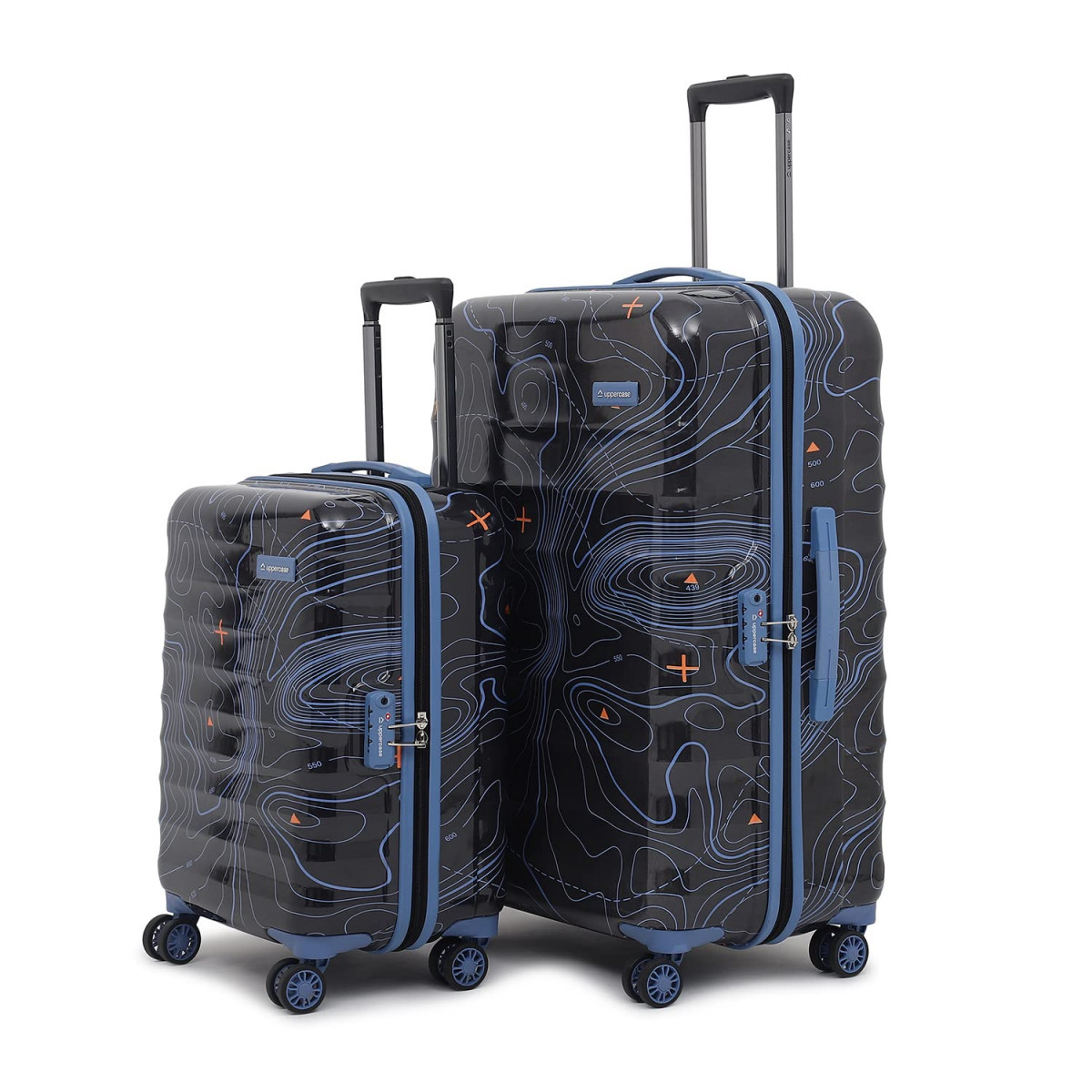 uppercase Topo Trolley Bag Set of 2 ML Hardsided Polycarbonate Luggage  8 Wheels Sustainable Check-in Suitcase  TSA Lock  Anti-Theft Zippers 2000 Days Warranty Black
