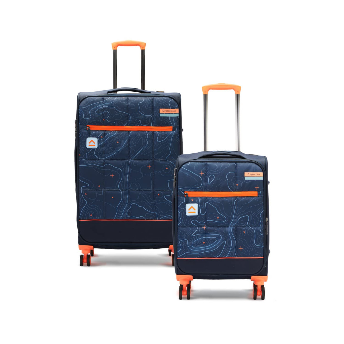 uppercase Topo Trolley Bag Set Of 2 SL Sustainable Cabin  Check-In Luggage Soft Printed Luggage Combination Lock 8 Wheel Suitcase For Men  Women 2500 Days Warranty Blue Polyester Spinner