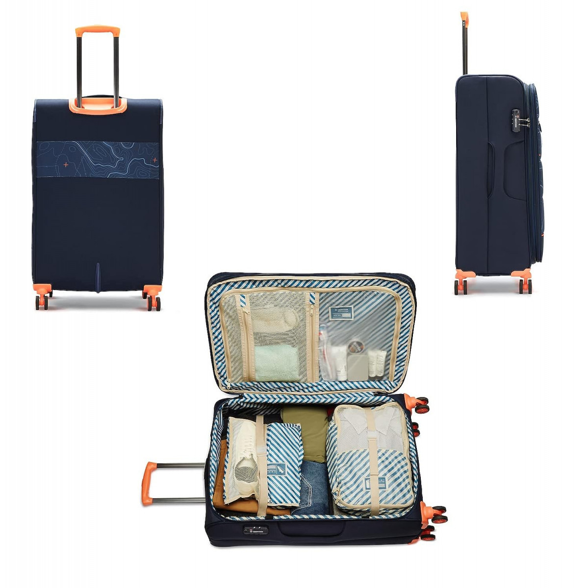 uppercase Topo Trolley Bag Set Of 2 SL Sustainable Cabin  Check-In Luggage Soft Printed Luggage Combination Lock 8 Wheel Suitcase For Men  Women 2500 Days Warranty Blue Polyester Spinner