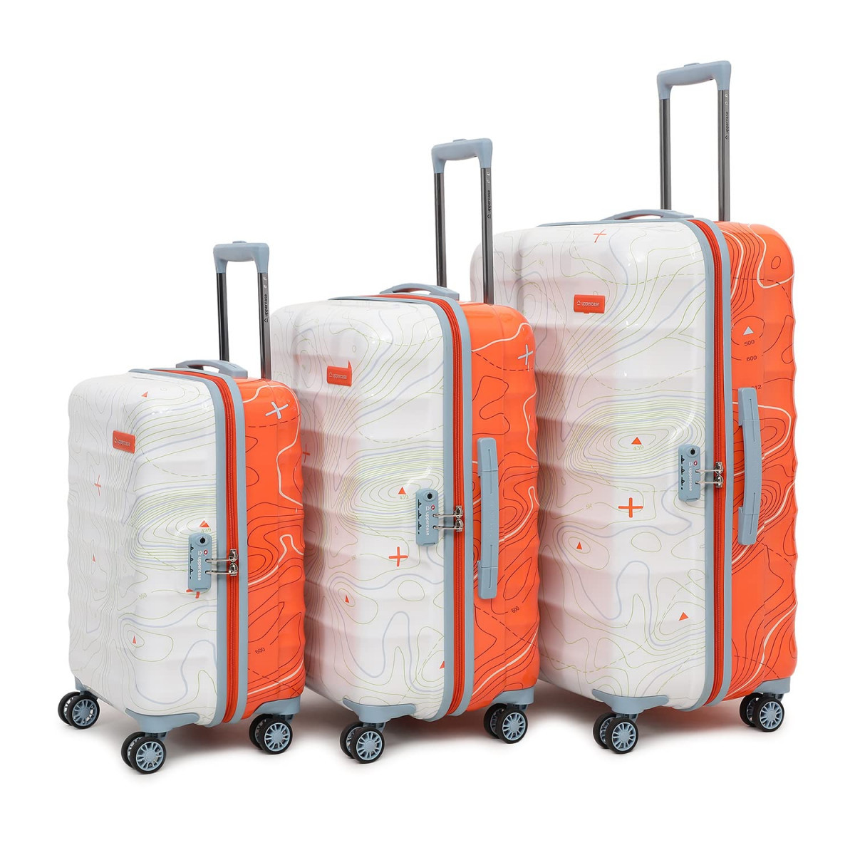 uppercase Topo Trolley Bag Set Of 3 SML Hardsided Polycarbonate Luggage Tsa Lock  Anti-Theft Zippers Spinner Cabin Check-In Luggage 2000 Days Warranty Orange  White 31 X 53 X 755 Cm