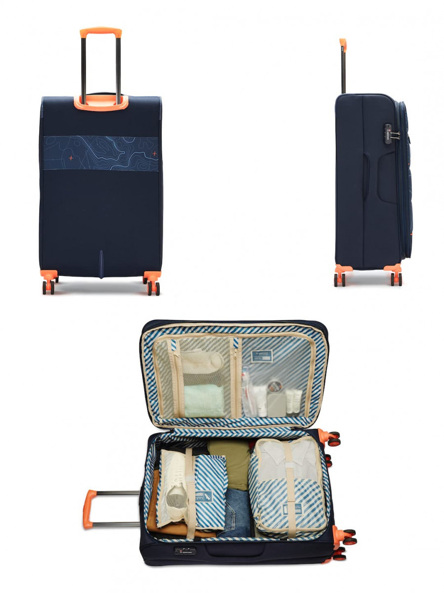uppercase Topo Trolley Bag Set Of 3 SML Sustainable Cabin  Check-In Luggage Soft Printed Luggage 8 Wheel Spinner Trolley Bag Tsa Lock Suitcase For Travel 2500 Days Warranty Blue Polyester