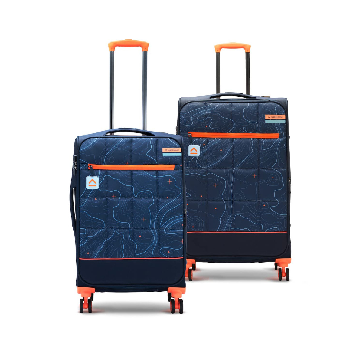 uppercase Topolite Trolley Bag Set Of 2 ML Sustainable Check-In Luggage Soft Printed Luggage Combination Lock 8 Wheel Suitcase For Unisex 2500 Days Warranty Blue Polyester Spinner