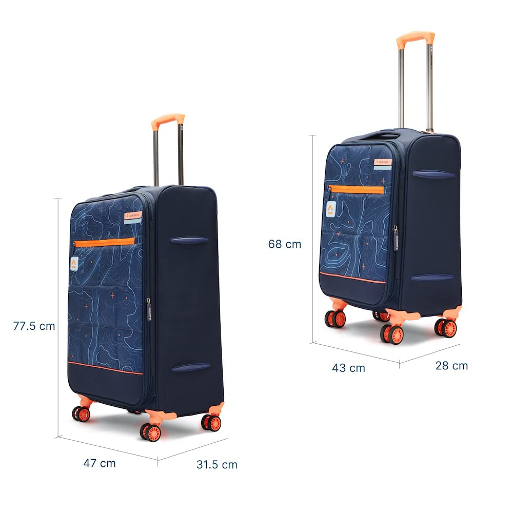 uppercase Topolite Trolley Bag Set Of 2 ML Sustainable Check-In Luggage Soft Printed Luggage Combination Lock 8 Wheel Suitcase For Unisex 2500 Days Warranty Blue Polyester Spinner