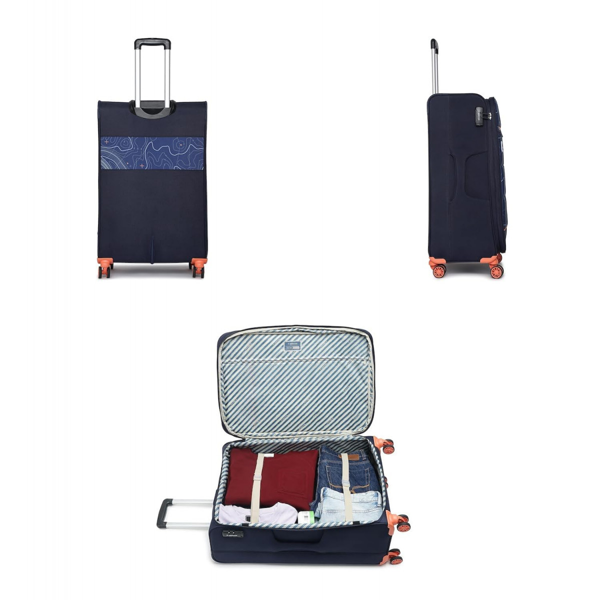 uppercase Topolite Trolley Bag Set Of 2 SL Sustainable Cabin  Check-In Luggage Soft Printed Luggage Combination Lock 8 Wheel Suitcase  Women 2500 Days Warranty Blue Polyester Spinner